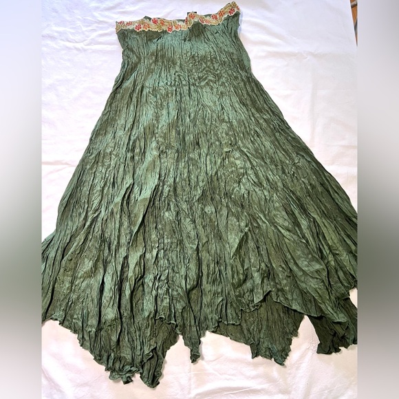Chaudry KC Boho Olive green crinkled A-Line Skirt Medium - Picture 2 of 8